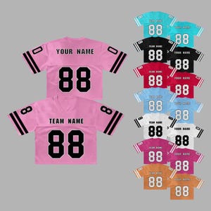 Personalized Women’s Football Crop Jersey, Custom Name & Number Short Sleeve Sports Tee, Cute Cropped Game Day Shirt for Summer