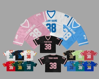 Custom Crop Football Jersey for Women, Personalized Name, Number And Logo Cheerleader Summer Game Day Uniform