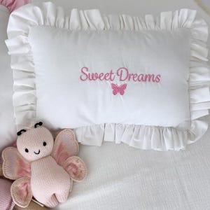 Custom Ruffled Baby Name Pillow, Personalized Embroidered Newborn Cushion, Baby Shower Gift, Nursery Room Decor, Newborn Bedding Accent