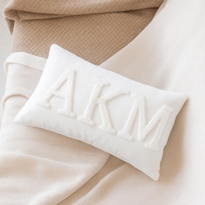 Personalized Monogram Pillow Cover, Custom Punch Needle Embroidered Initials, Unique Wedding or Anniversary Gift for Couples, Back To School