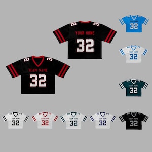 Custom Crop Football Jersey, Personalized Name and Number Crop Top, Team Jersey Streetwear Style, Summer Hip Hop Outfit, Girls Football
