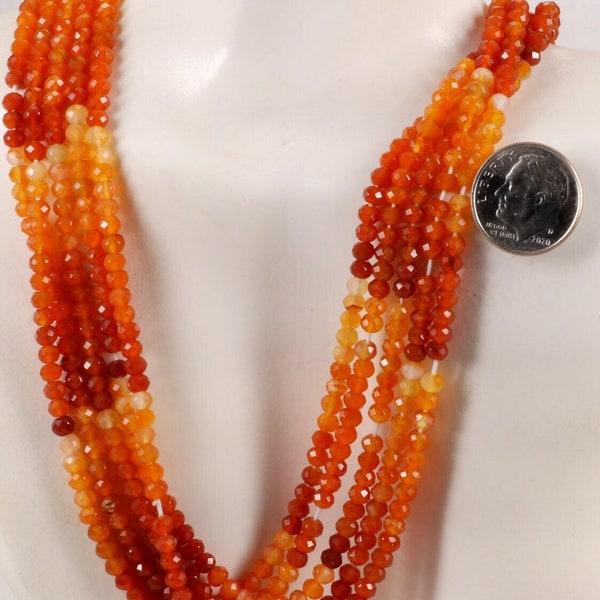 Carnelian Beads, Carnelian Rondelles Roundels, Faceted, Shaded Orange, Earth Mined Gem, Calibrated at 4mm, One 6-Inch Strand