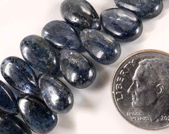 Kyanite Moss Kyanite Beads Smooth Pear Briolettes aka Flat Teardrops  Deep Blue Earth Mined    3 or 5 Bead Layout    9x6 to 12x8mm