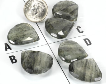 Moss Quartz Beads, Faceted Flat Teardrops or Heart Shaped Briolettes, Earth Mined Focal or Pair   20.9 x 21.6 to 24 x 21.7mm