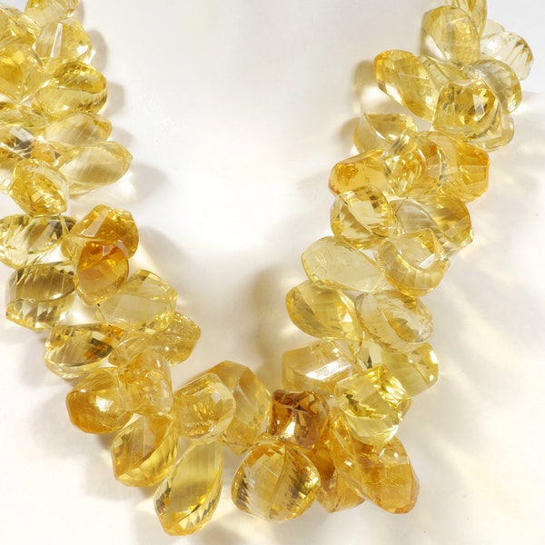 Citrine Step-Faceted Twisted Teardrops, Fancy Cut Beads, Mined Gemstone, November Birthstone - ONE Focal Bead -