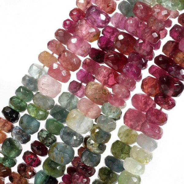 Watermelon Tourmaline Rondelles Faceted Rondels Roundels Pink Green Blue Petro Earth Mined Gemstone  7 Inch Strand About 4.5mm