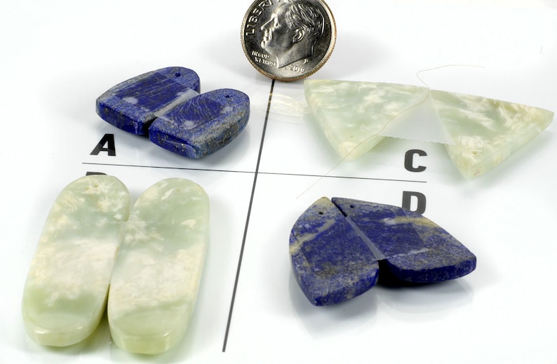 Lapis Matched Earring Pairs Bowenite Matched Earring Pairs Smooth Polished Stone 20x13mm to 44x14mm Drilled Front to Back 1mm Drills