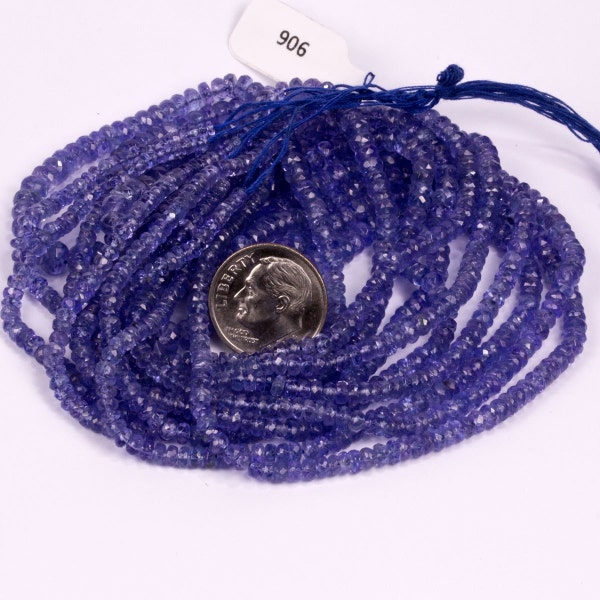 Tanzanite Beads Faceted Rondelles Roundels Deep Lavender Blue Earth Mined Semiprecious  One-Inch Strands or 4-Inch Strands   3 to 4mm