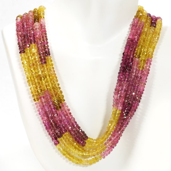 Pink and Yellow Tourmaline Beads, Faceted Rondelles, Shaded Rubelite and Yellow Tourmaline Roundels Earth Mined Gems    3.5 Inches   4mm