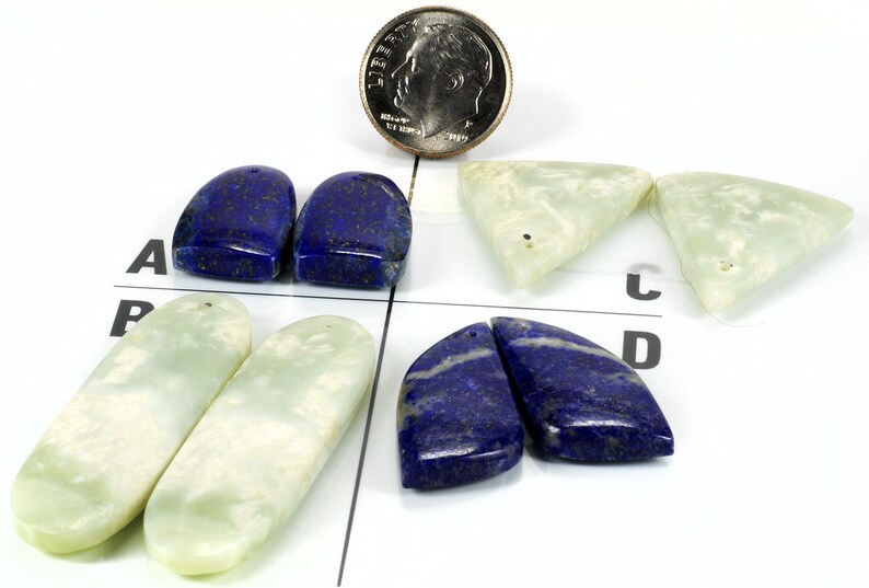 Lapis Matched Earring Pairs Bowenite Matched Earring Pairs Smooth Polished Stone 20x13mm to 44x14mm Drilled Front to Back 1mm Drills