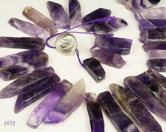 Amethyst Sticks,  Polished Chevron Amethyst Sticks, Chunky Amethyst Beads,   4 Sticks   28 x 10mm  to  36 x 11mm,  All are Purple and White