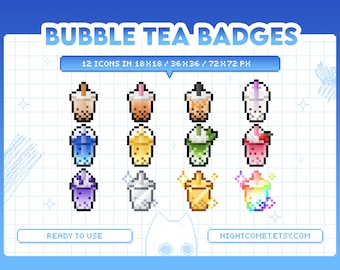 Bubble Tea Badges for Twitch, YouTube, Discord | Sub Bit Badges | Stream Assets | Pixel Art | Stream Badges | Pixel Badges |