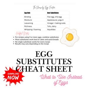 Egg Substitutes Chart | Egg Replacement Guide for Baking & Cooking | Printable Kitchen Cheat Sheet | Vegan Baking Chart | Instant Download