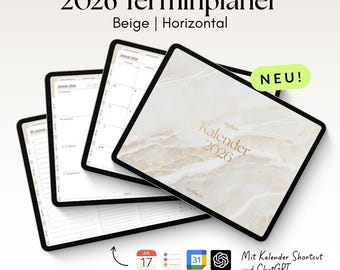 Digital Planner 2026 Horizontal Beige for GoodNotes, Penly with Google & Apple Calendar Function | noSheets