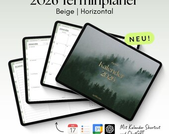 Digital Planner 2026 Horizontal Green for GoodNotes, Penly with Google & Apple Calendar Function | noSheets