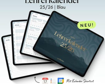 Digital Teacher's Calendar 25/26 Blue for GoodNotes, Penly with Google & Apple Calendar Function | noSheets
