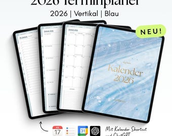 Digital Planner 2026 Vertical Blue for GoodNotes, Penly with Google & Apple Calendar Function | noSheets