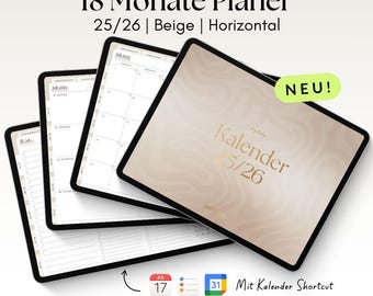 Digital 18-month planner 25/26 | Horizontal | Beige | for GoodNotes, Penly with Google & Apple Calendar functionality | noSheets