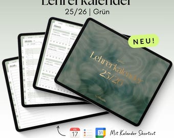 Digital Teacher Calendar 25/26 Green for GoodNotes, Penly with Google & Apple Calendar Function | noSheets