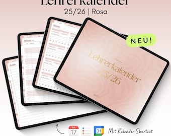 Digital Teacher's Calendar 25/26 Pink for GoodNotes, Penly with Google & Apple Calendar Function | noSheets
