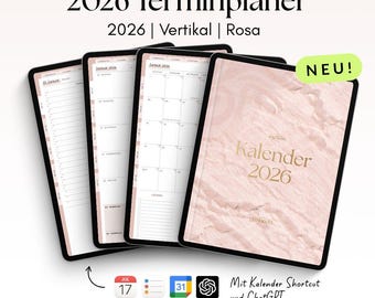 Digital Planner 2026 Vertical Pink for GoodNotes, Penly with Google & Apple Calendar Function | noSheets