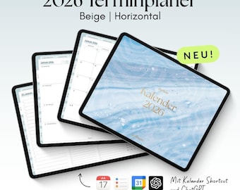 Digital Planner 2026 Horizontal Blue for GoodNotes, Penly with Google & Apple Calendar Function | noSheets