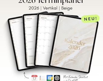 Digital Planner 2026 Vertical Beige for GoodNotes, Penly with Google & Apple Calendar Function | noSheets
