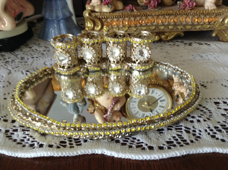 Gold Jeweled Lipstick Holder With Clear Jewels Etsy