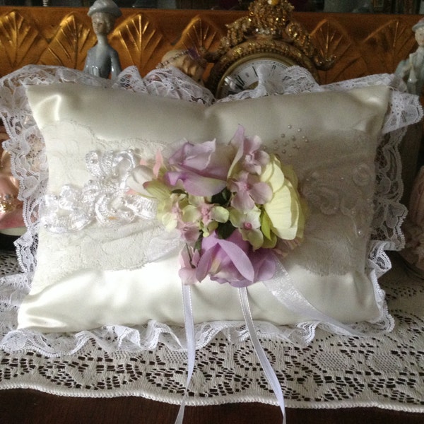 Ring bearer pillow with Lavender and yellow flowers anD sequins