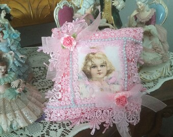 8x8 pillow with image of little girl  lavender scented  can be a little pillow or sachet