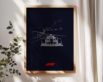 Impresión artística de un coche de carreras de Fórmula 1: Póster minimalista de F1 (descarga digital)