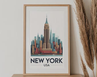 Empire State Building Print: New York Skyline Travel Poster (Digital Download)