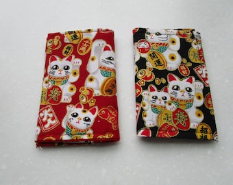Waving Fortune Cat Womens Wallet, Lucky Kawaii, Gift Card Holder, Badge ID