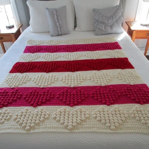 Bobble Hearts Crochet Blanket Pattern, Chunky Blanket Pattern, Chunky Afghan, Crochet Patterns Baby Blanket, Throw Beadspread