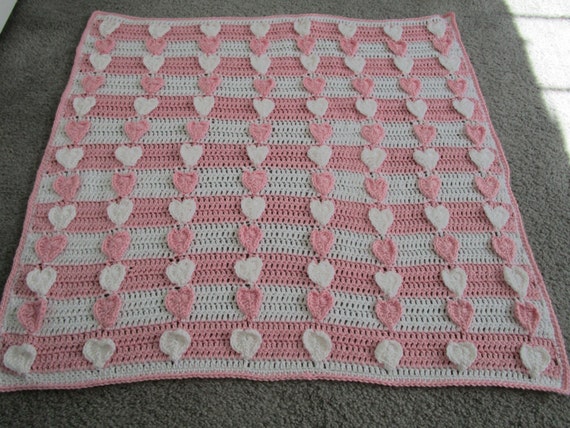 ヴィンテージ　ぽこぽこハートのアフガン　ブランケット ヴィンテージ ぽこぽこハートのアフガン ブランケット ハートのかぎ針
