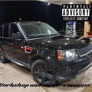 May include: A black SUV with tinted windows and black rims. The car is parked in a parking lot at night. The image has a parental advisory warning label.