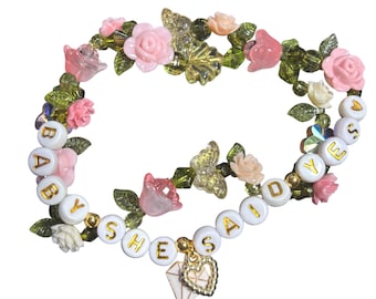 stretchy friendship bracelet • “baby she said yes” •  charm bracelet