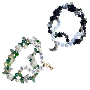stretchy friendship bracelet set • “secret gardens/lunar valleys” • charm bracelet
