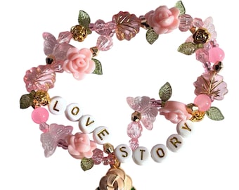 stretchy friendship bracelet • “love story” • charm bracelet