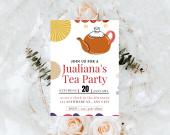 Editable Tea Party Invitation, Par-tea Invitation, Par-tea Birthday Girl Invitation, Teacup Invitation, Editable Tea Party Event Ticket