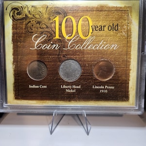 Antique US Coin Collection: 1902 Indian Head, 1907 Liberty Nickel & 1910 Lincoln Wheat