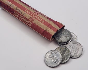 1943 Wheat Steel Penny Roll (50 coins) from an Estate Hoard |  FINAL 17 ROLLS | Mixed Mint Steelies