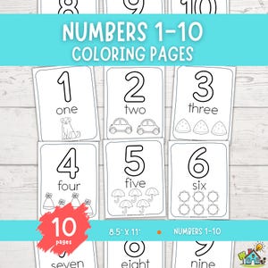 Coloriages chiffres 1-10 pour activité préscolaire avec chiffres Feuilles de travail imprimables pour la maternelle