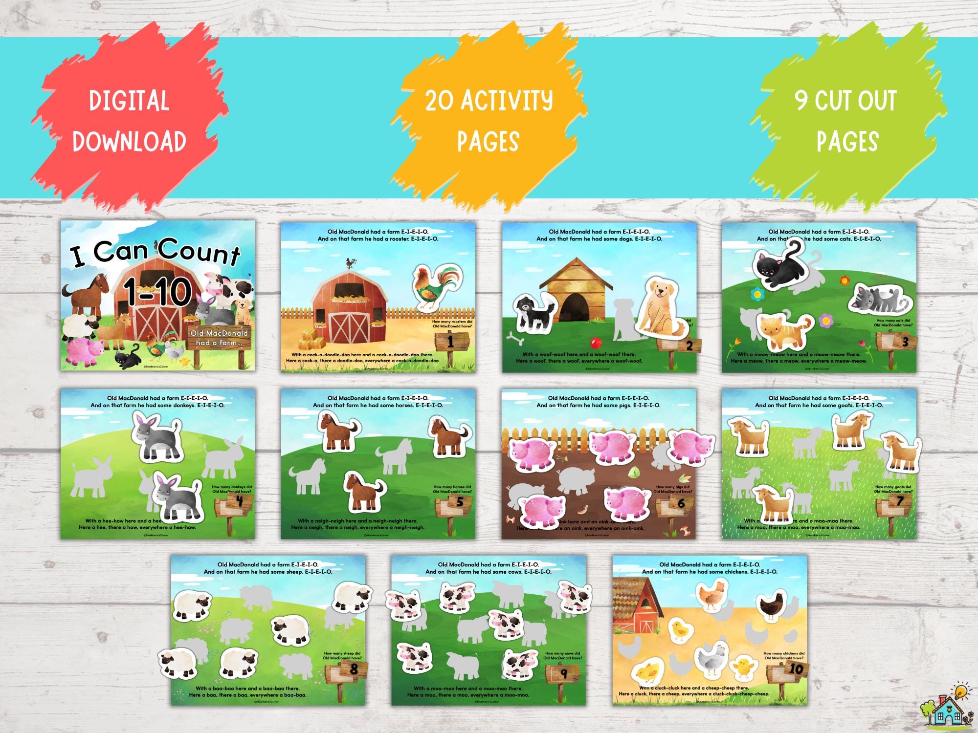 Counting 1-10 With Farm Animals Busy Book for Preschool Math Activity ...