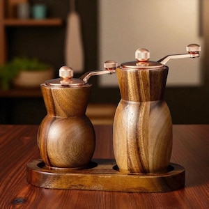 Juego de molinillos de pimienta de madera de acacia: molinillo de sal y especias con forma de jarrón