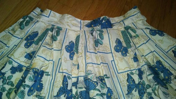 Vintage Dirndl Skirt with Blue Butterflies and Fo… - image 2
