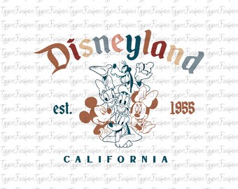 Disneyland Mickey and Friends California Est 1955 Png, Mickey Mouse Png, Disney Mickey Minnie Pluto Goofy Donald Png, Disney Vacation Png