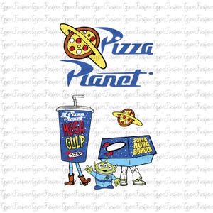 Toy Story Pizza Planet png, Toy Story Friends png, Disney Woody Jessie Buzz Alien Rex png, familjesemester png, digital fil, Disney Aliens png