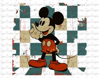 Disney Mickey and Friends Checkered Png, Mickey Birthday Png, Mickey Mouse Png, Disney Mickey Minnie Pluto Goofy Donald Png, Mickey Ears Png