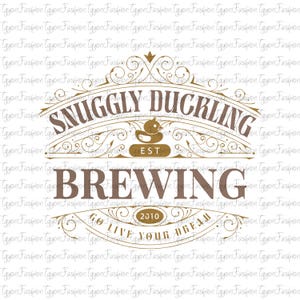 May include: A brown and gold graphic design with the text "SNUGGLY DUCKLING BREWING" and the year "2010". The design includes a duck illustration and decorative flourishes, set against a white background.